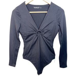 Abercrombie & Fitch Soft AF Black Knit V-Neck Long Sleeve Bodysuit Womens Size S